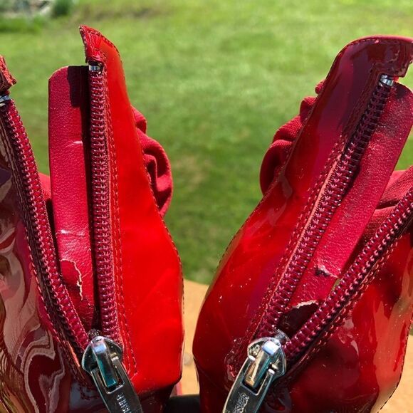 Marc Fisher red patent leather zip back pumps heel - Picture 8 of 9